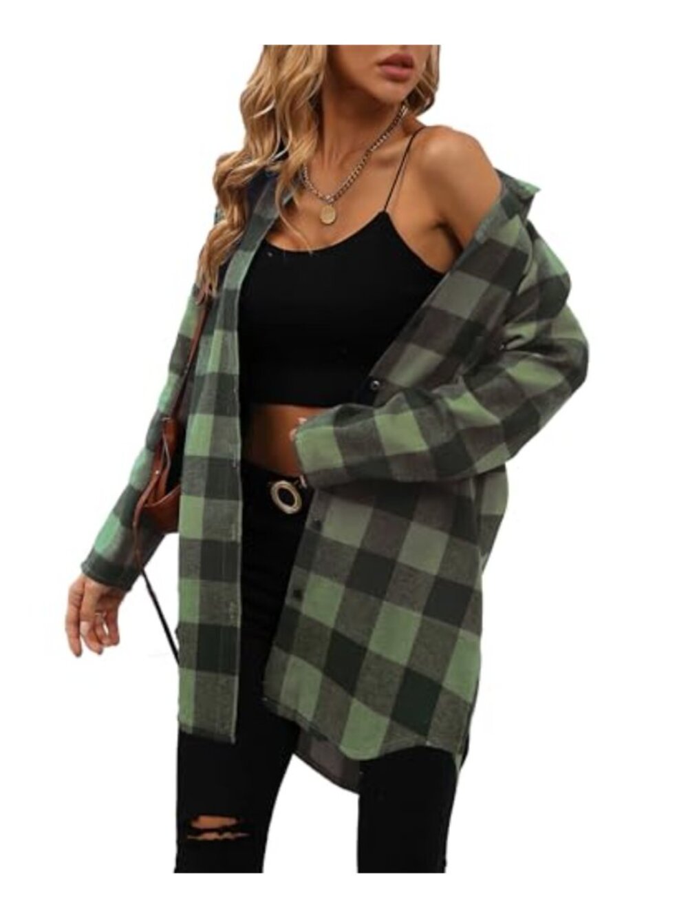 Women's Cotton Flannel Button Down Plaid Shirt Loose Fit Oversized Blouse